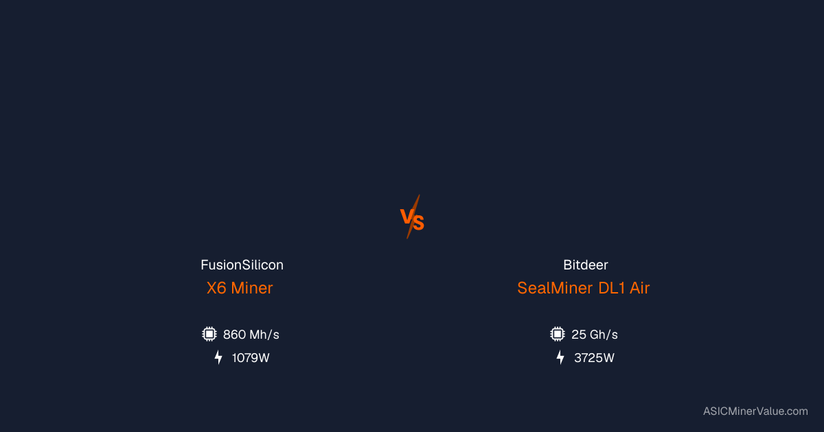 FusionSilicon X6 Miner vs Bitdeer SealMiner DL1 Air - Miner Comparison